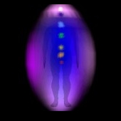 blue and purple aura with chakras